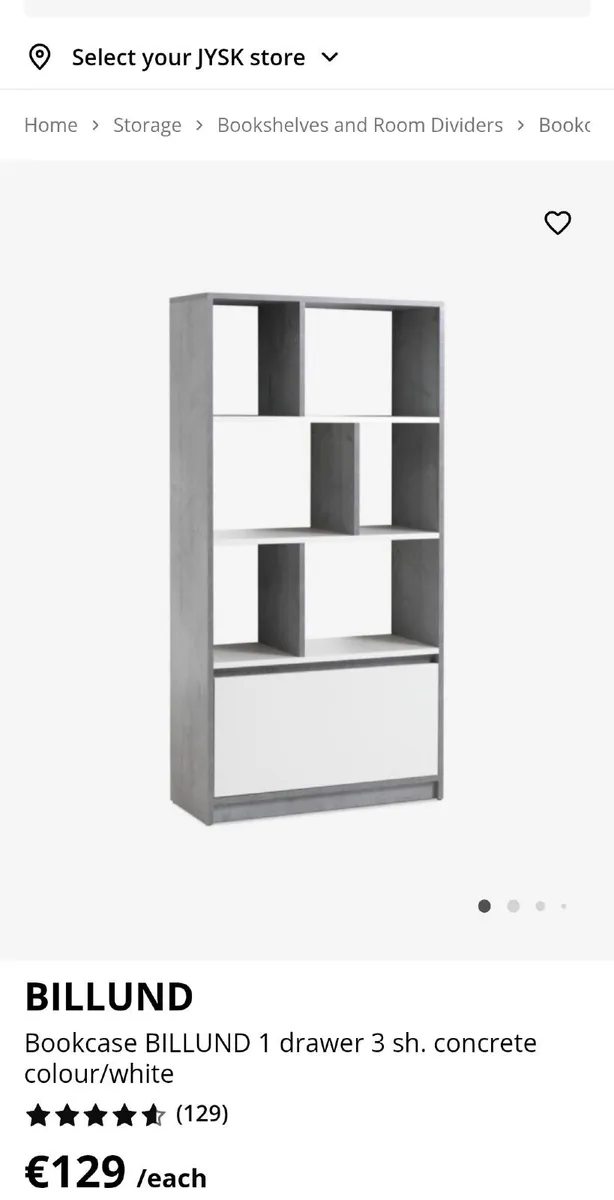 JYSK BILLUND Bookcase – Concrete/White - Image 1