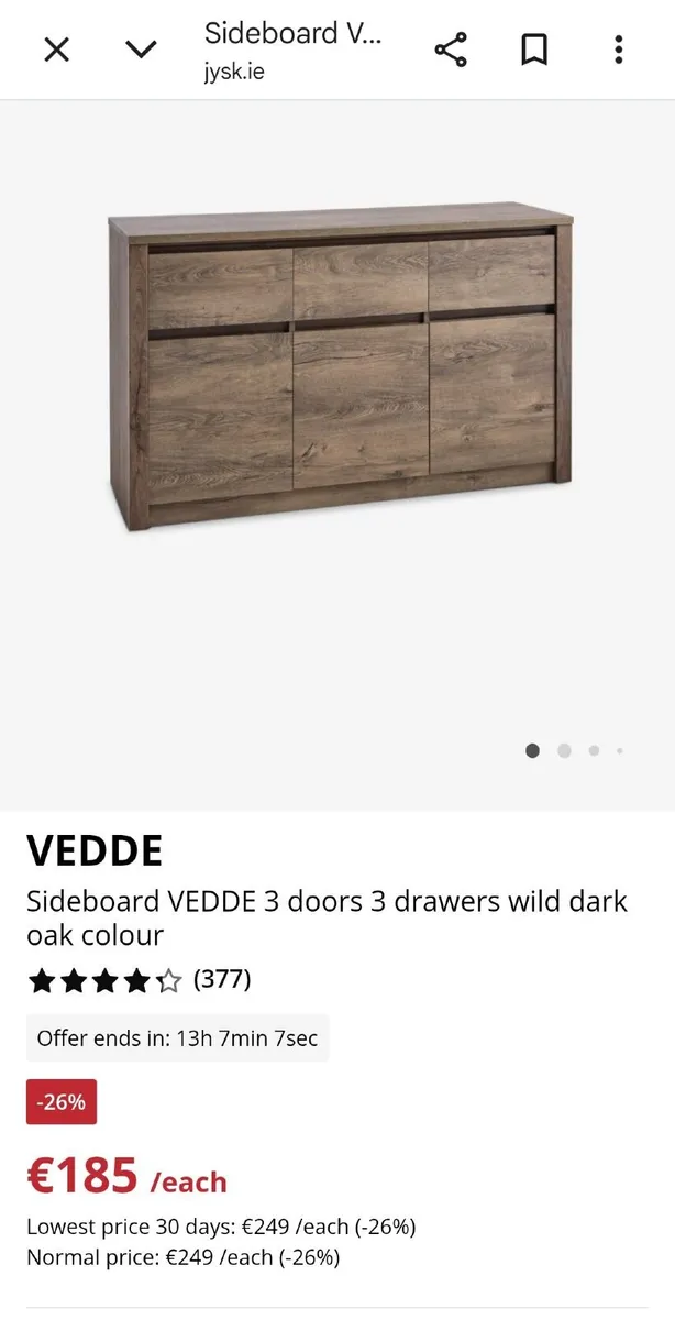 JYSK VEDDE Sideboard – Wild Dark Oak - Image 1