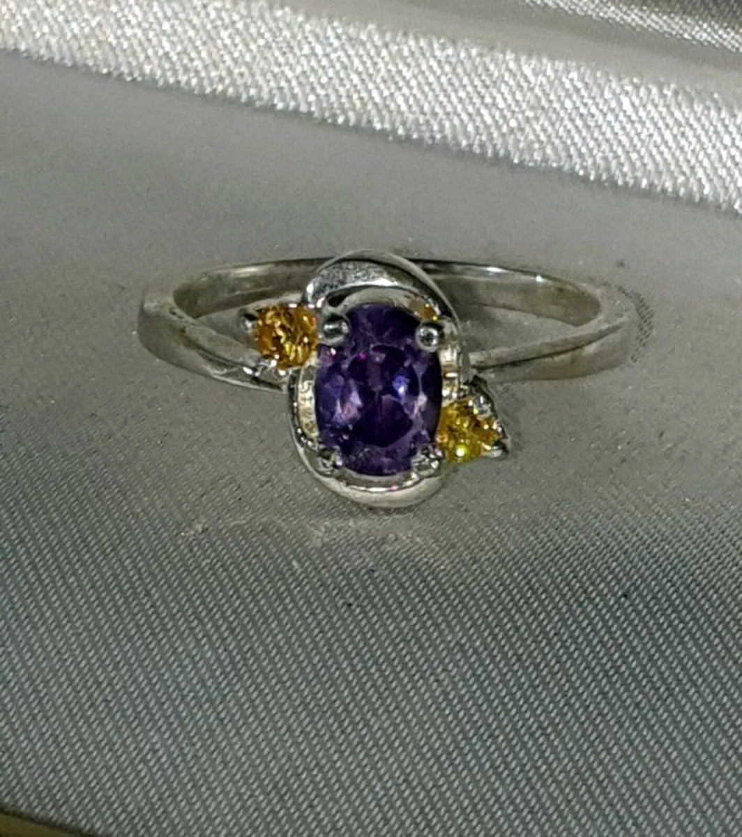 Vintage Sterling Silver Amethyst & Citrine Ring - Image 4