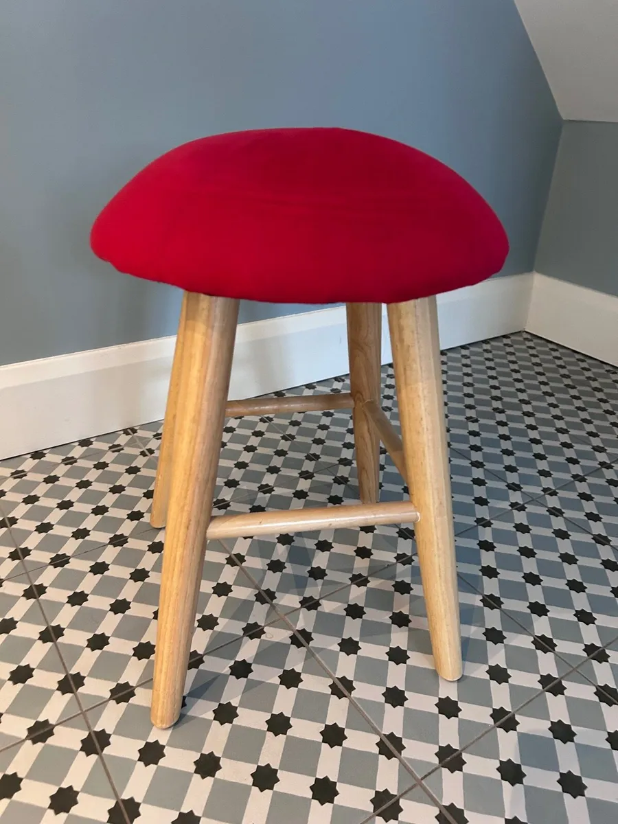 Red Velvet  Dressing Table Vanity Stool - Image 1
