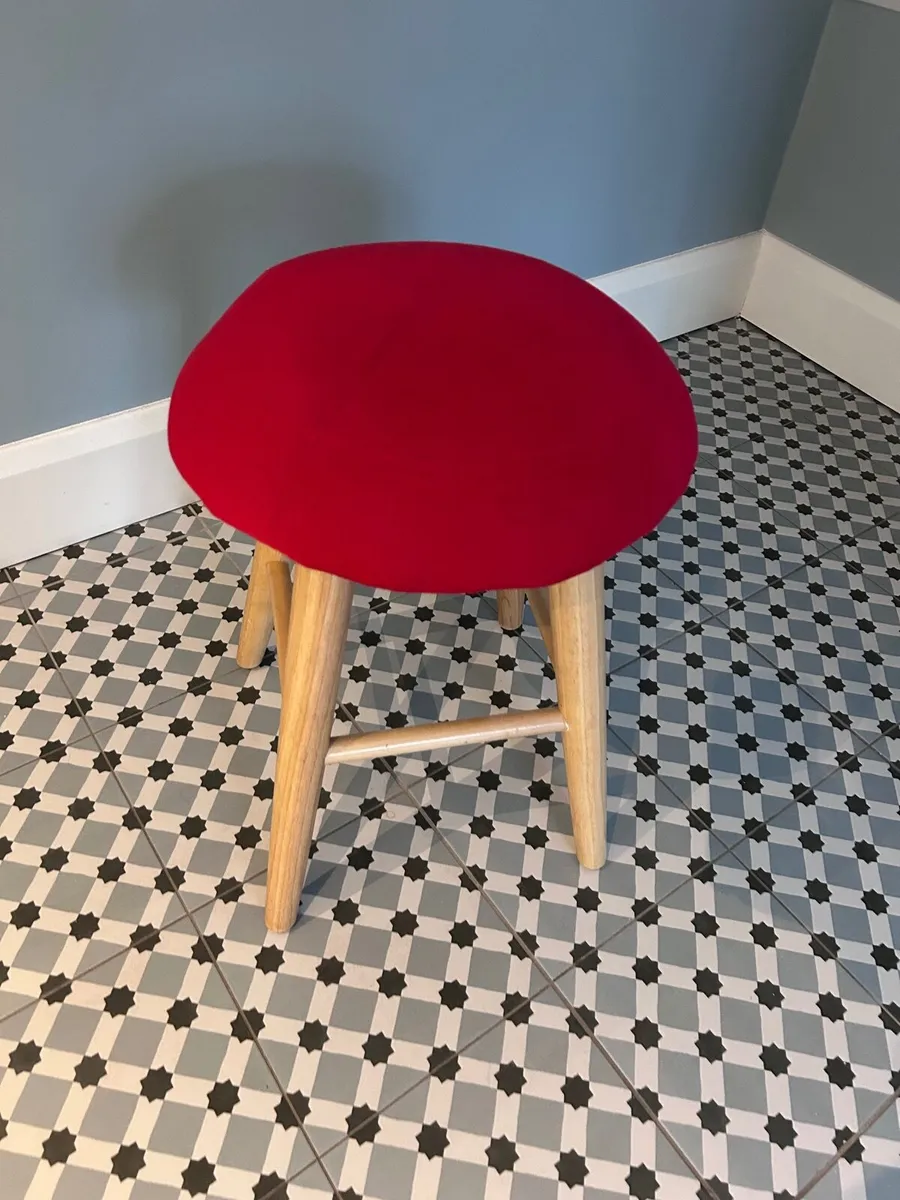 Red Velvet  Dressing Table Vanity Stool - Image 2