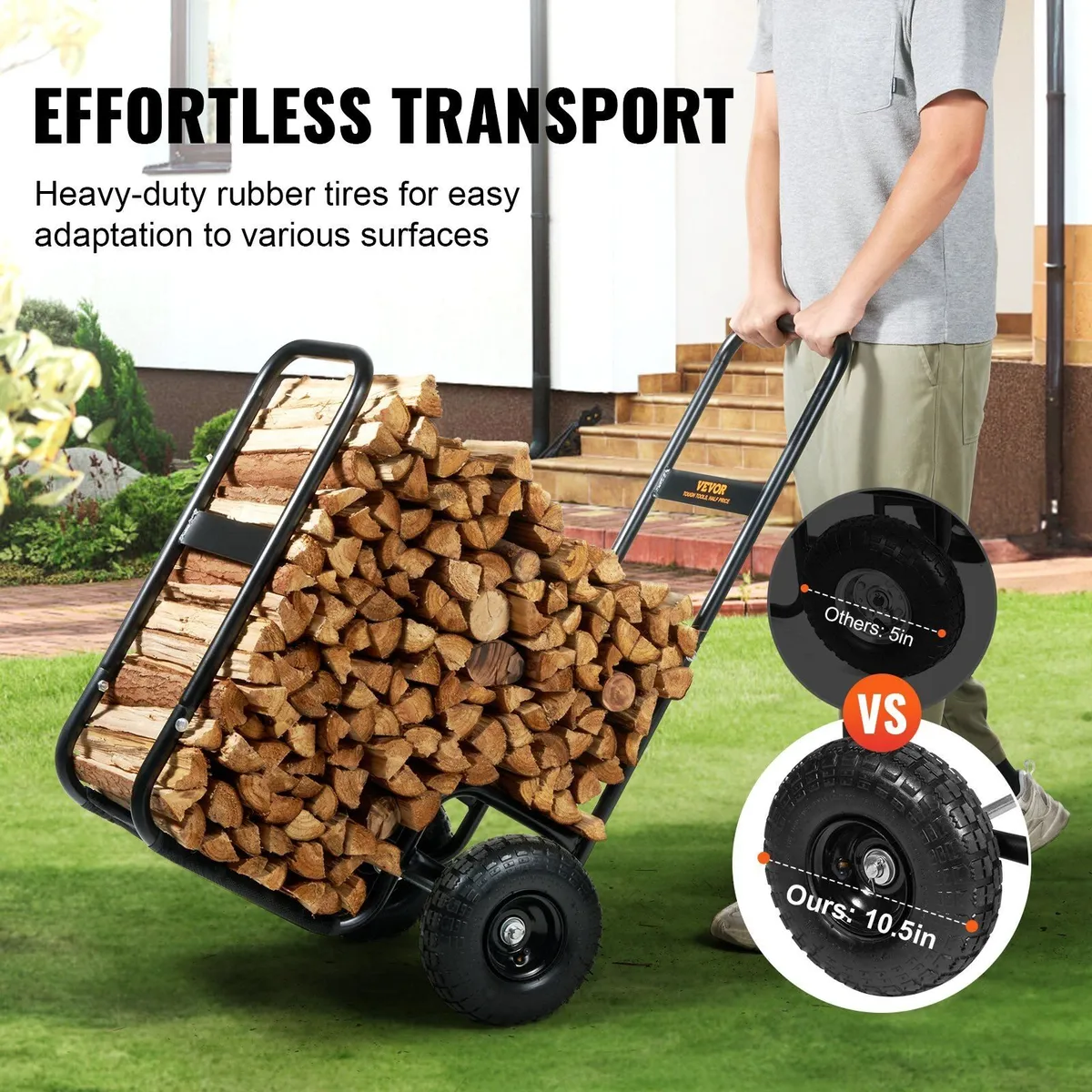 Firewood Log Cart with Pneumatic Wheels - Image 4