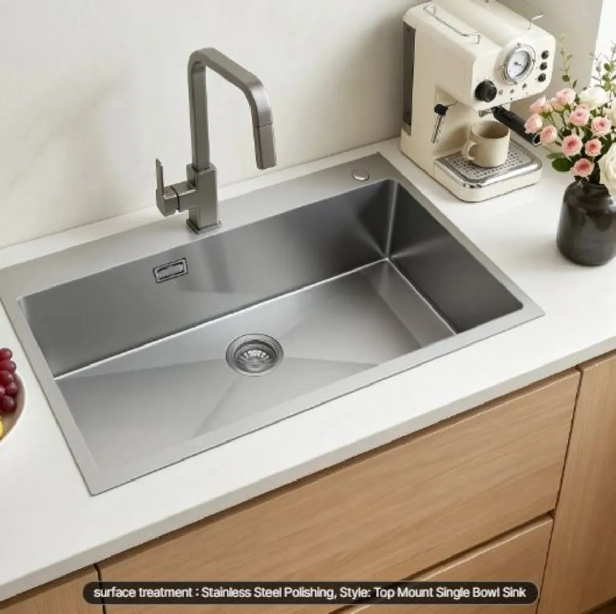 85cm Kitchen Top Mount Single Bowl Sinks, Stainles - Image 1