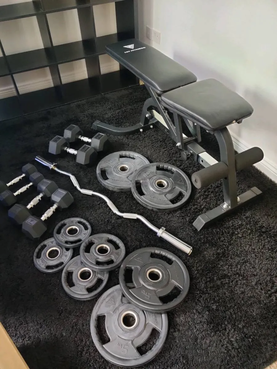 Full set gym at home. Bench press Z-bar plates - Image 1