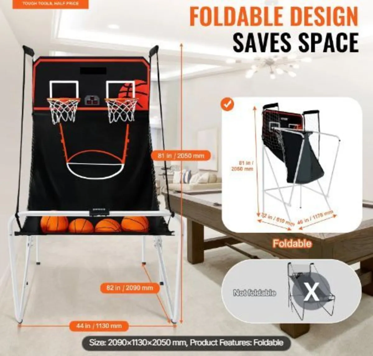 Foldable Basketball Arcade Game, 2 Player - Image 1