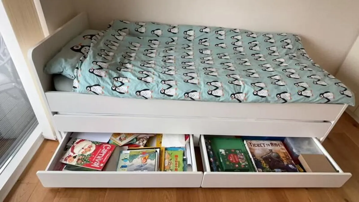 IKEA bed frame with pull-out underbed and storage with Mattresses - Image 4