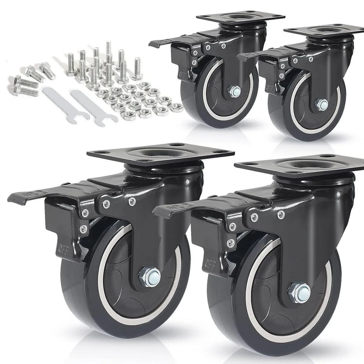 4-Pack Heavy-Duty 100mm PU Swivel Castor Wheels - Image 1