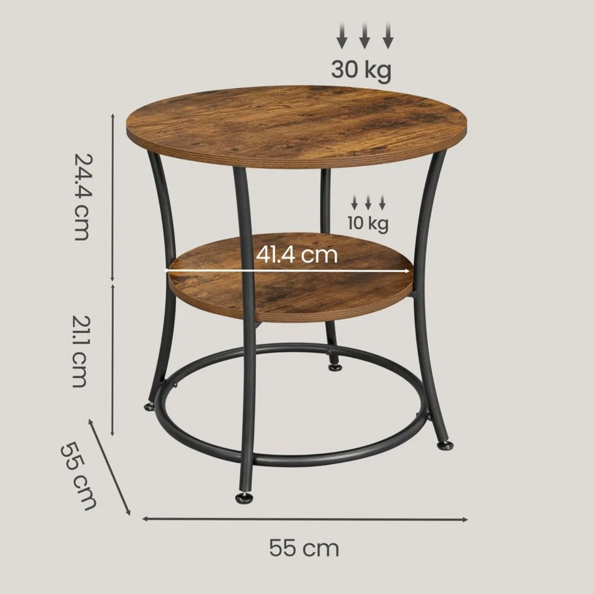 Round Industrial Side Table with 2 Tier Storage Sh - Image 4