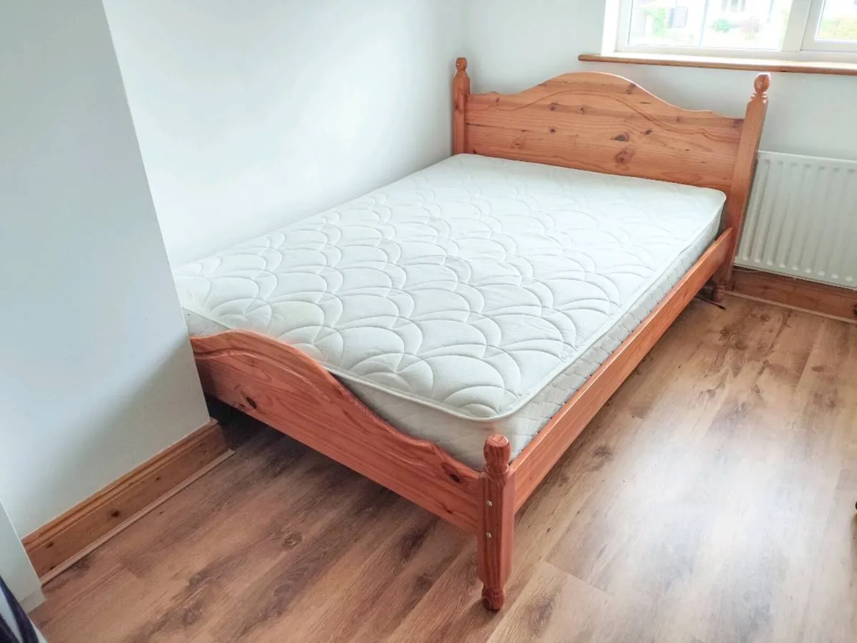 Wooden Double Bed Frame with Mattress - Image 1