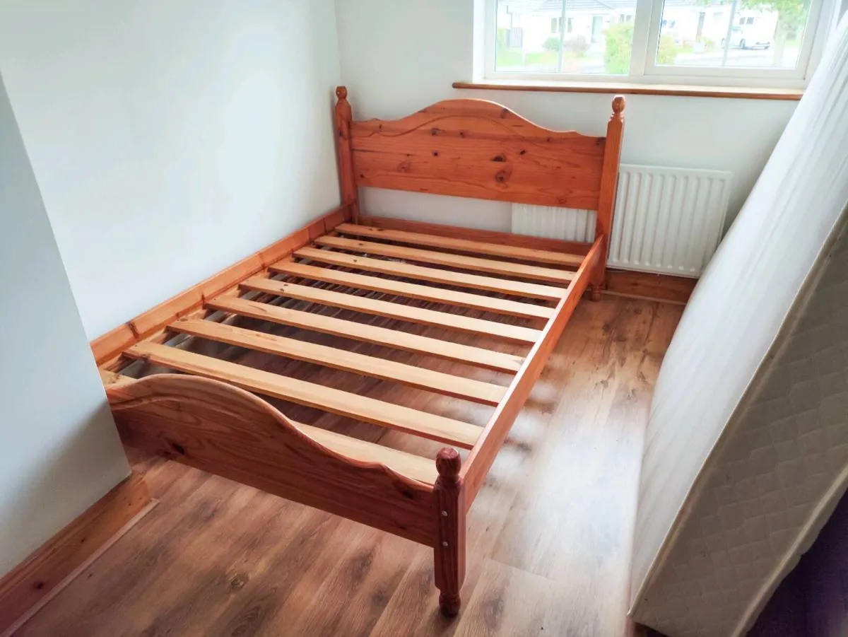 Wooden Double Bed Frame with Mattress - Image 2