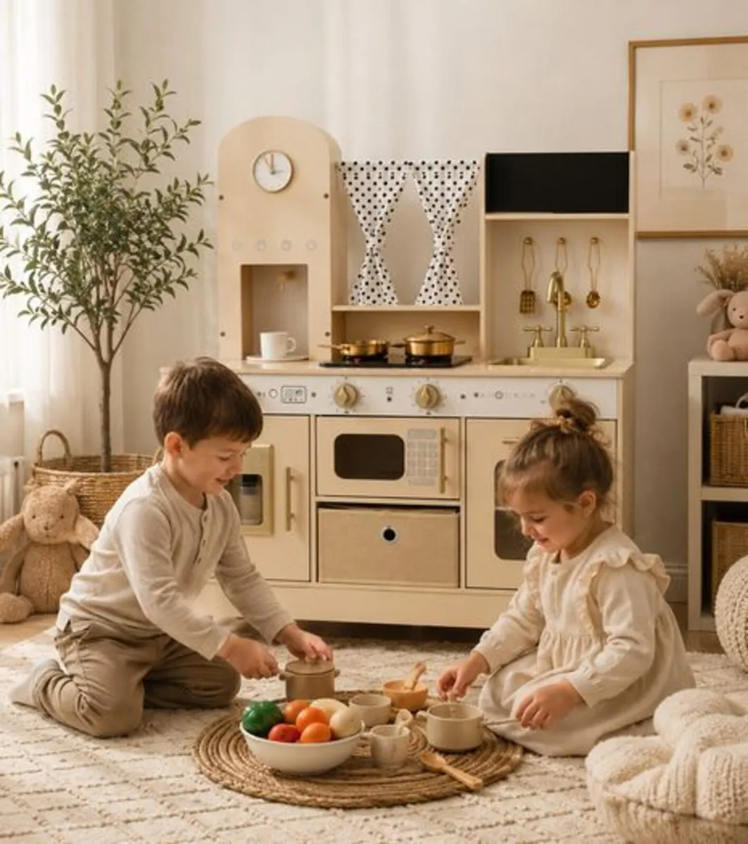 Wooden Kids Play Kitchen with Lights and Sounds Cr - Image 2