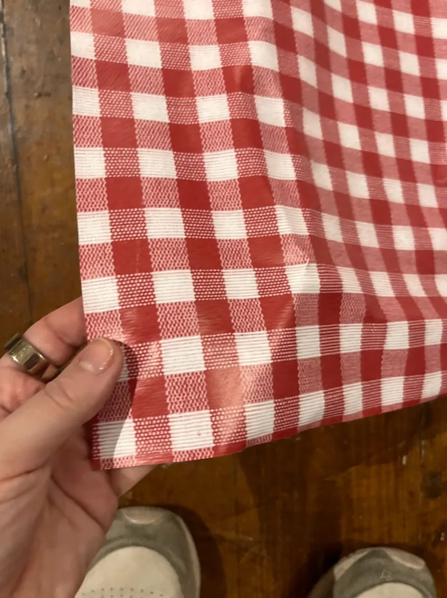 Large Red & Blue Plaid Oilcloth Roll Lot Approx. 7 - Image 2