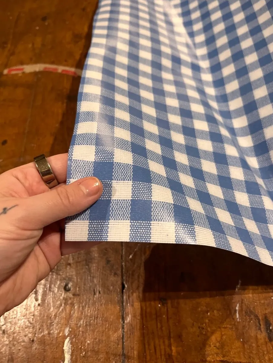 Large Red & Blue Plaid Oilcloth Roll Lot Approx. 7 - Image 4