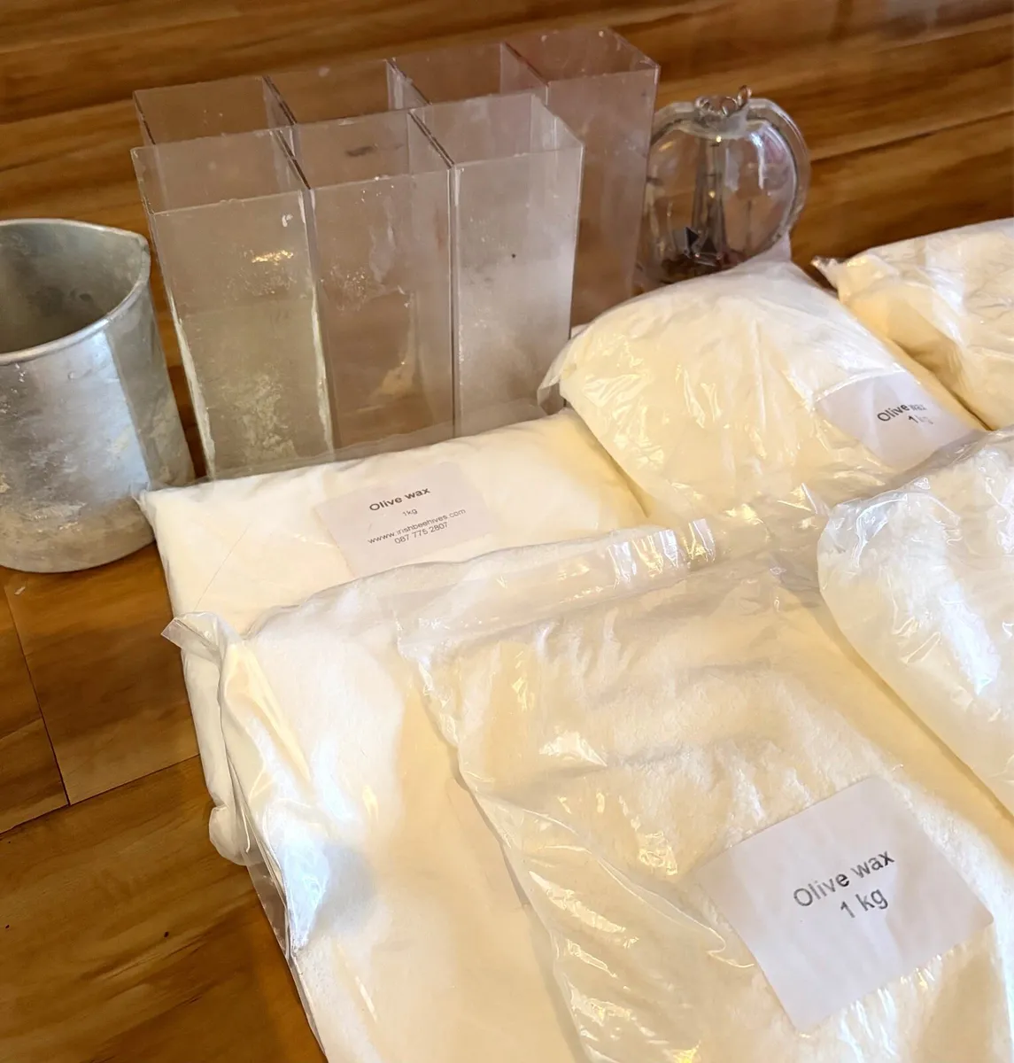 10kg olive wax + candle making moulds