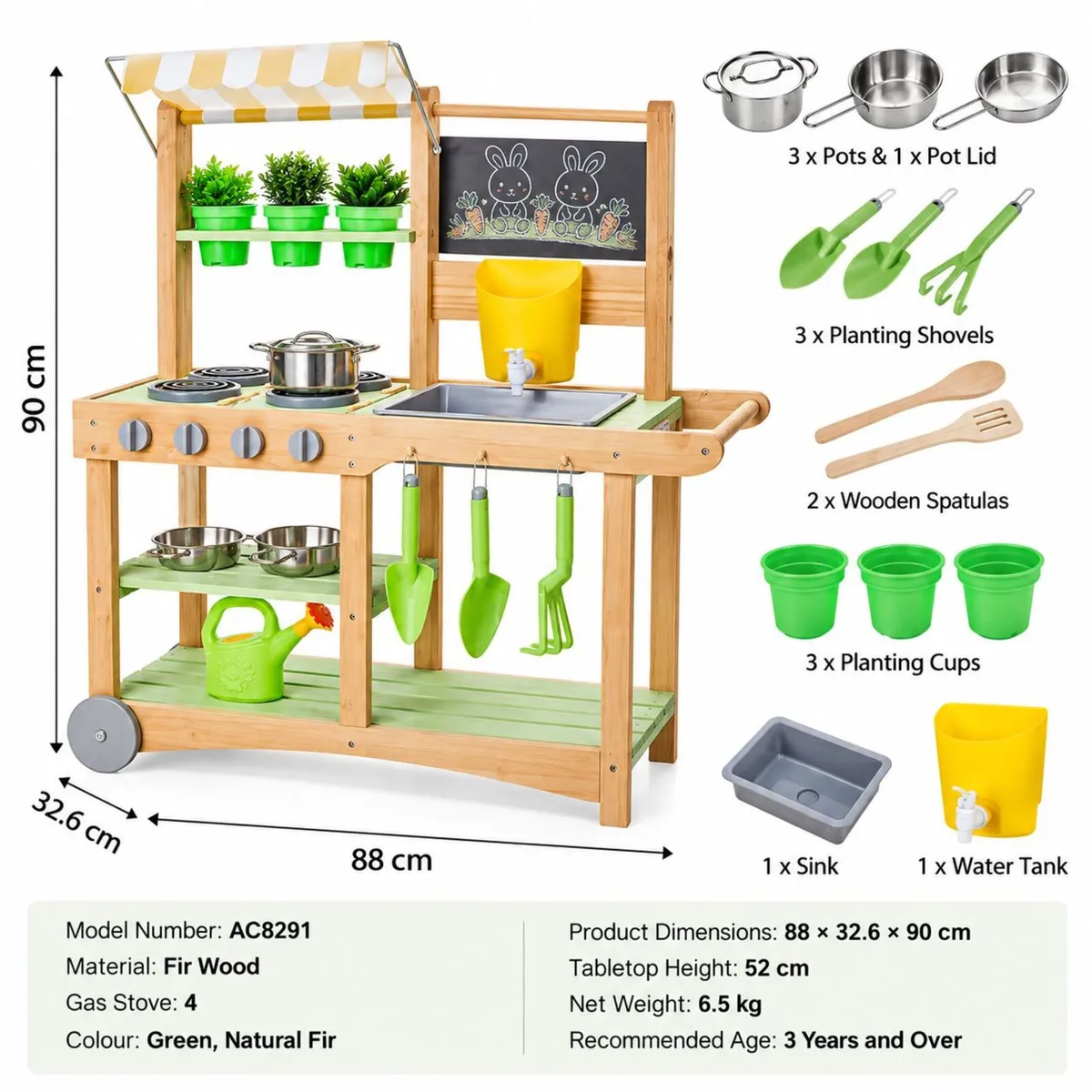 Wooden Kids Outdoor Mud Kitchen with Water Tap, Si - Image 3