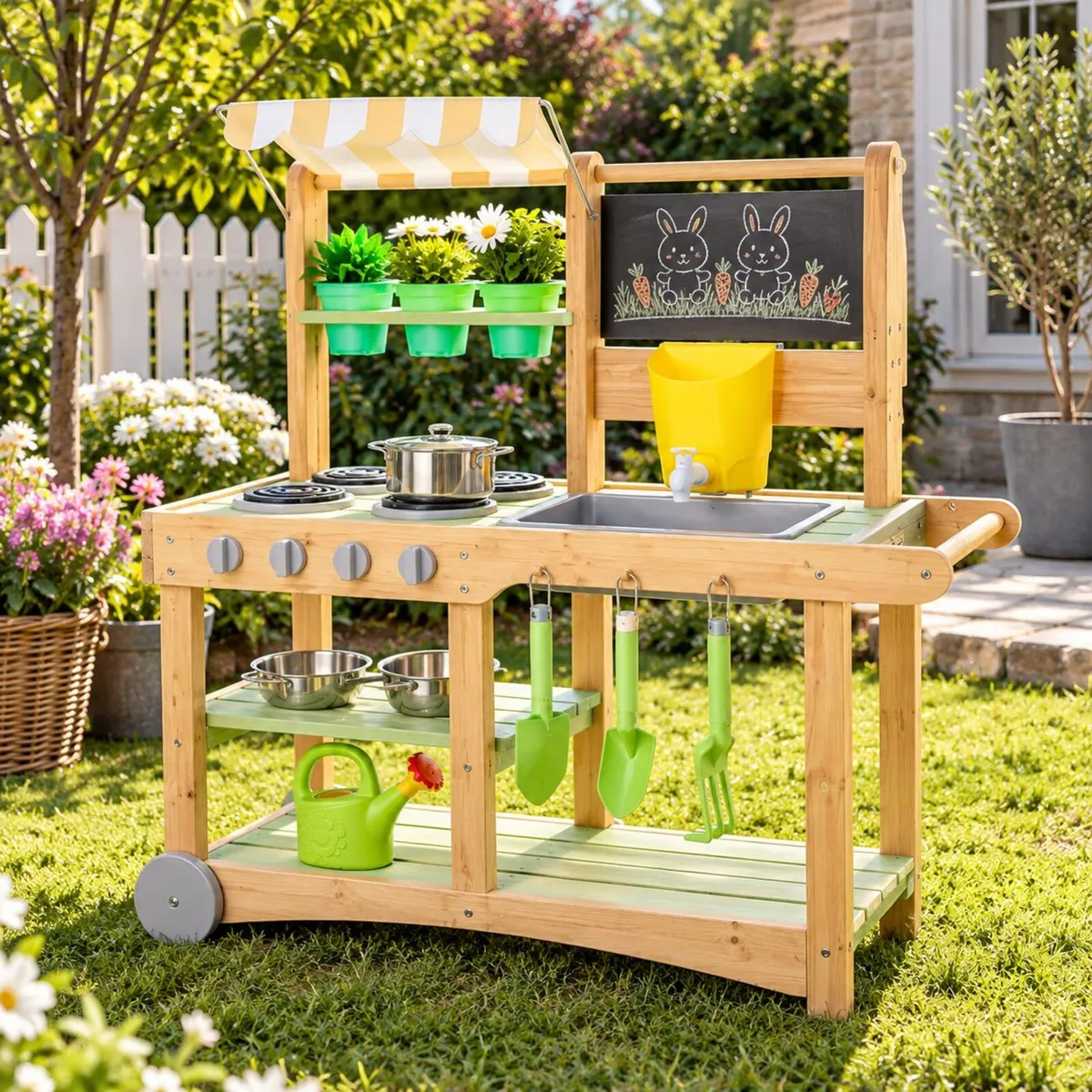 Wooden Kids Outdoor Mud Kitchen with Water Tap, Si - Image 2