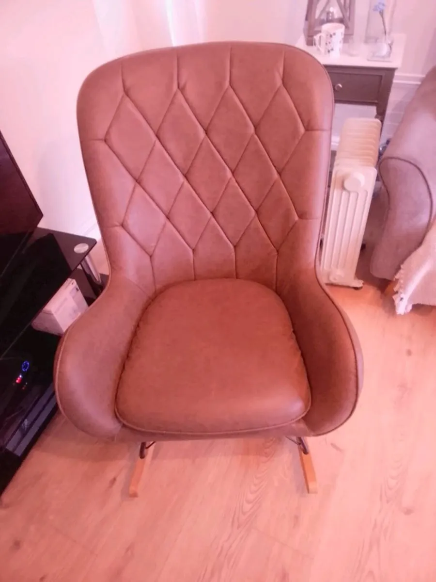 Rocking Chair  Dark Tan Vegan Leather/ Leatherette - Image 1