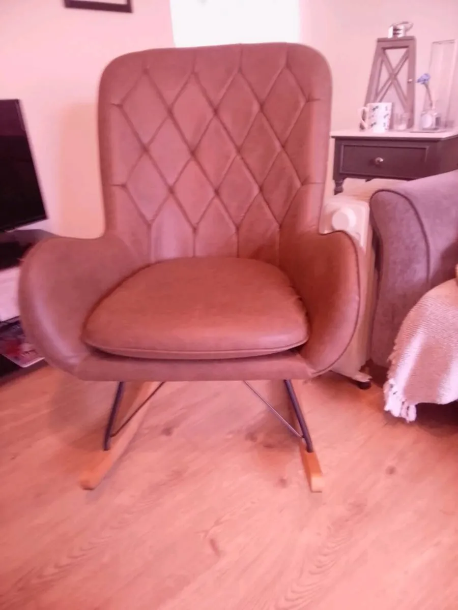 Rocking Chair  Dark Tan Vegan Leather/ Leatherette - Image 2