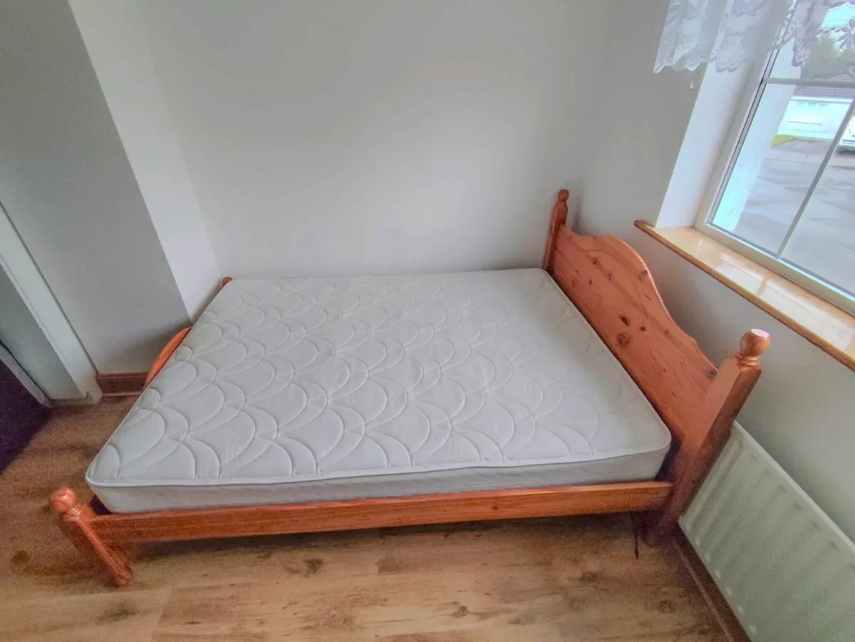 Wooden Double Bed Frame with Mattress - Image 3