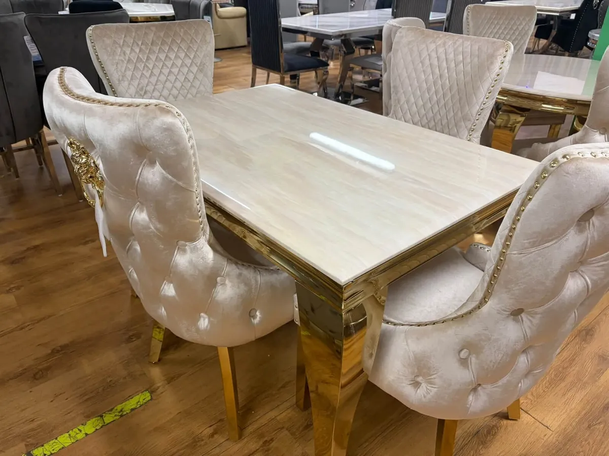 1.5m Marble Kitchen Dining Table With 6 Chairs - Image 2