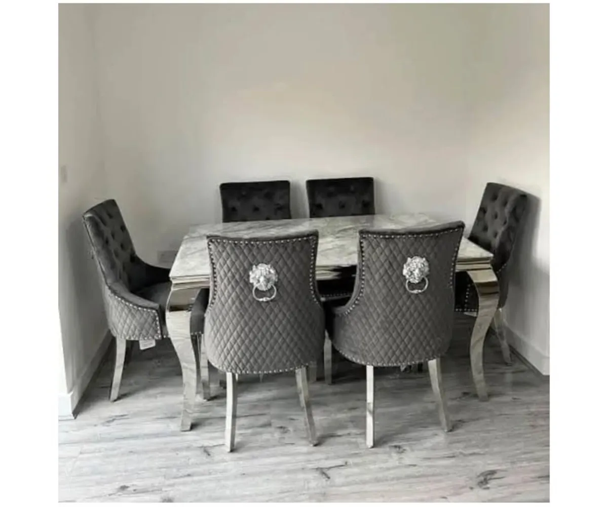 1.5m Marble Kitchen Dining Table With 6 Chairs - Image 1
