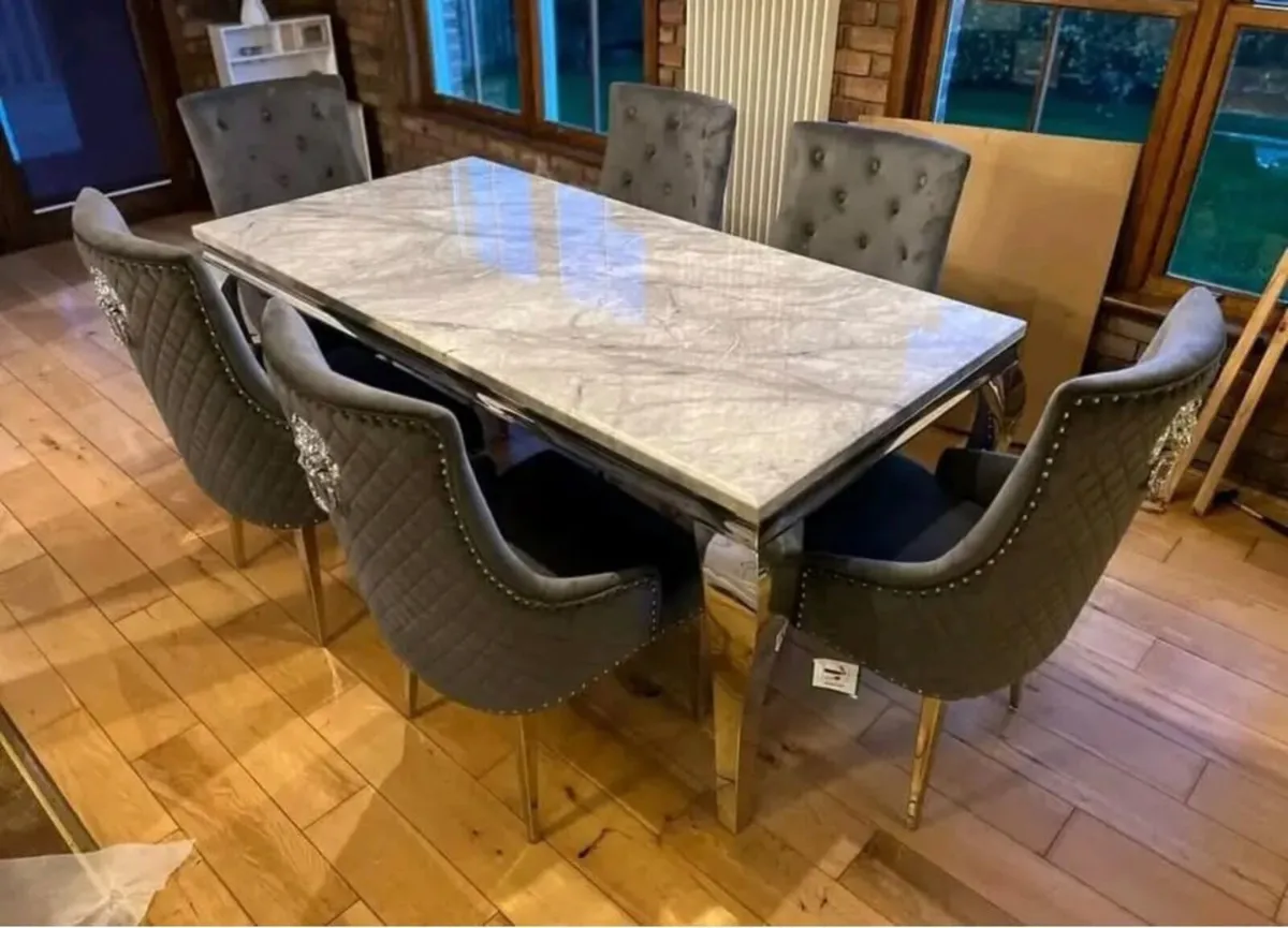 1.5m Marble Kitchen Dining Table With 6 Chairs - Image 3