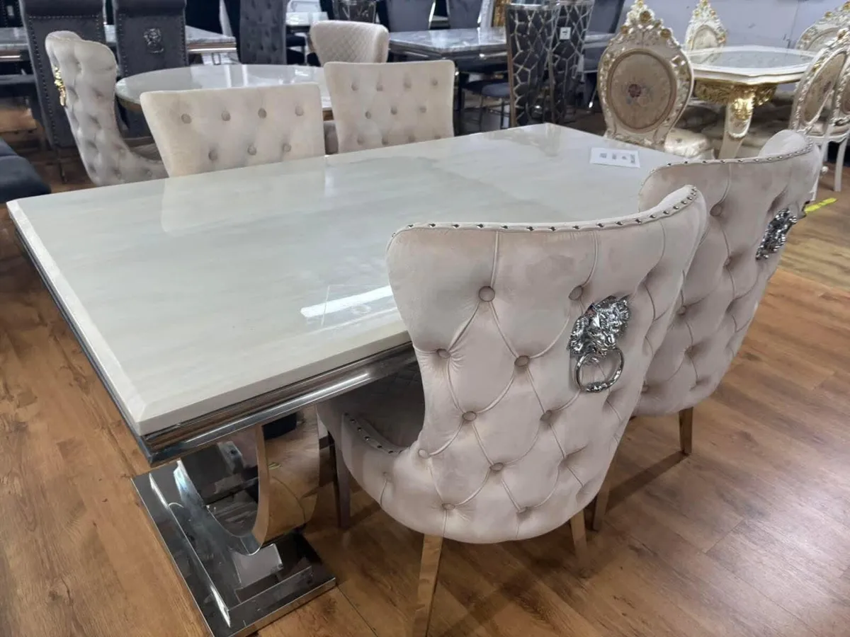 1.5m Marble Kitchen Dining Table With 6 Chairs - Image 4