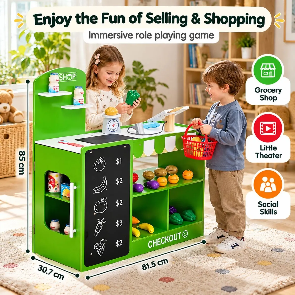 Kids Wooden Grocery Store Playset - Image 2