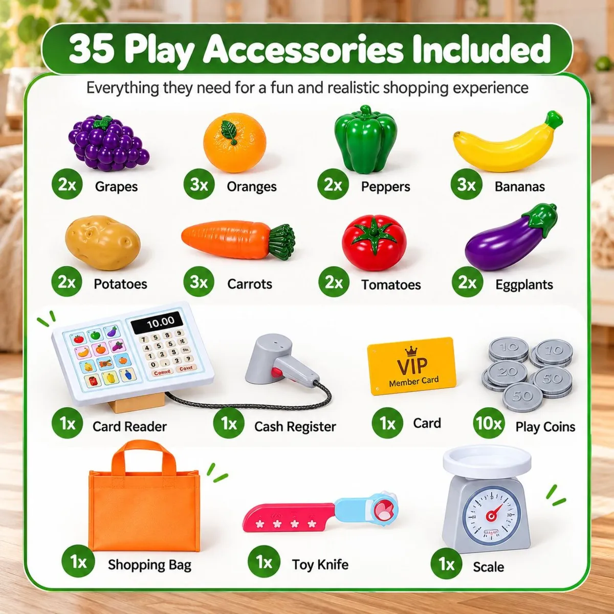 Kids Wooden Grocery Store Playset - Image 3