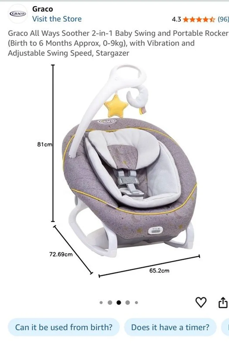 Graco All Ways Soother 2-in-1 Baby Swing and Portable Rocker (Birth to 6 Months Approx, 0-9kgwith Vibration and Adjustable Swing Speed, Stargazer - Image 3