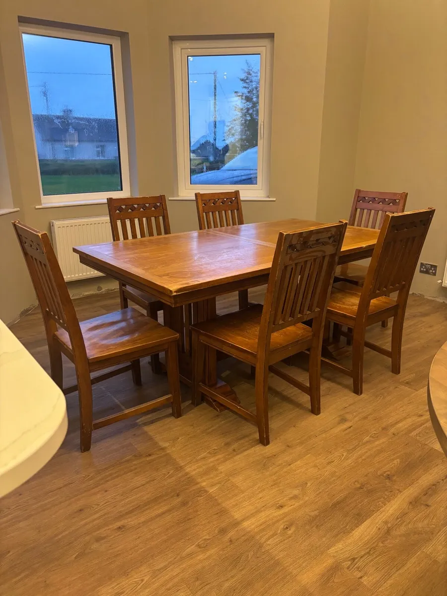 Wooden Kitchen Table and Six Chairs - Image 2