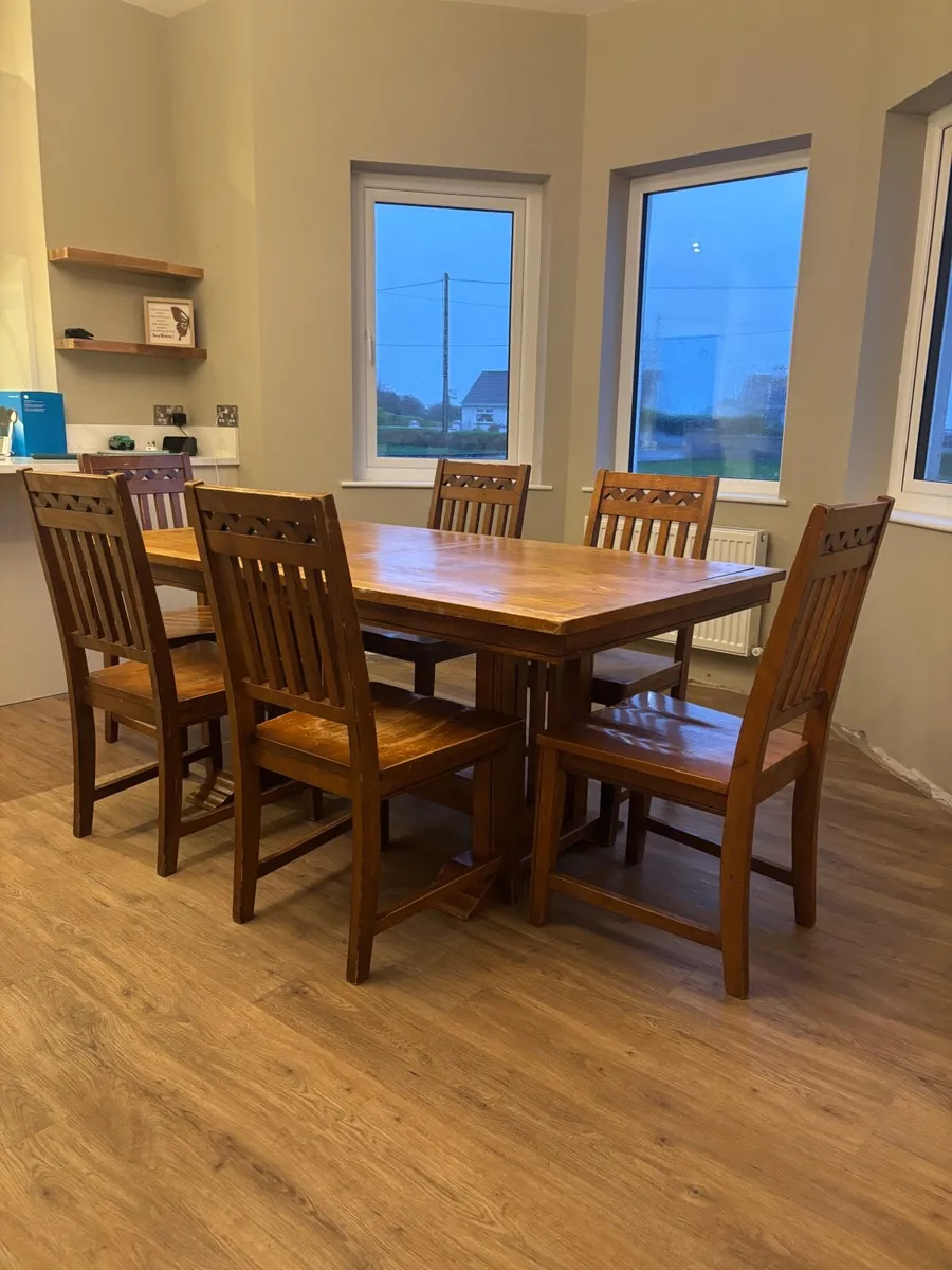 Wooden Kitchen Table and Six Chairs - Image 3