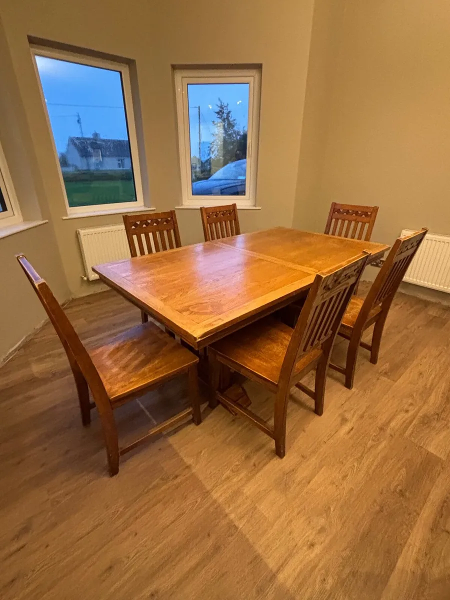 Wooden Kitchen Table and Six Chairs - Image 1