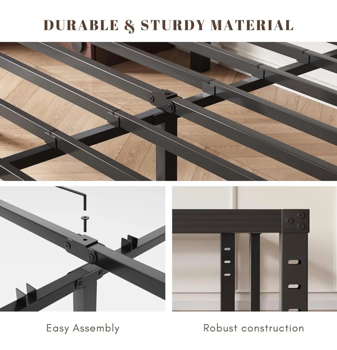 Metal Double Bed Frame Sturdy Platform Bed Underbe - Image 2