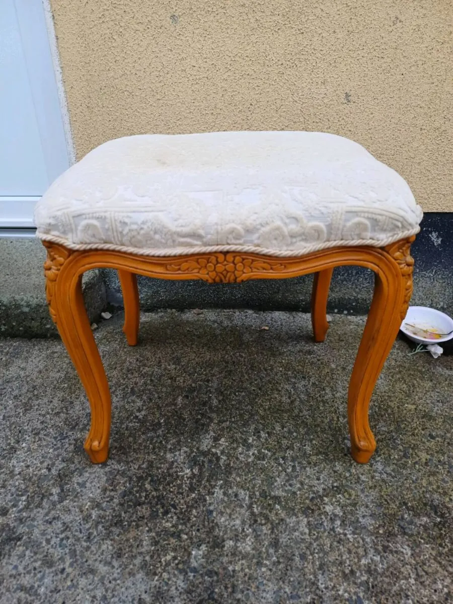Vintage French Style Wooden Stool - Image 1