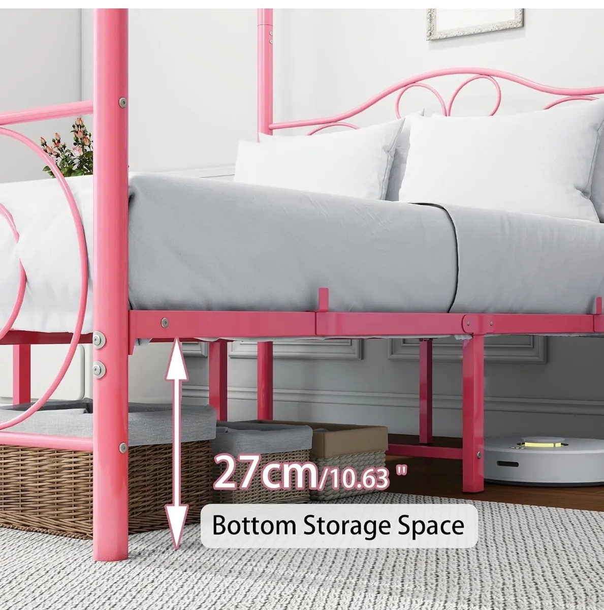 Double Canopy Bed Frame with Vintage Headboard & F - Image 3