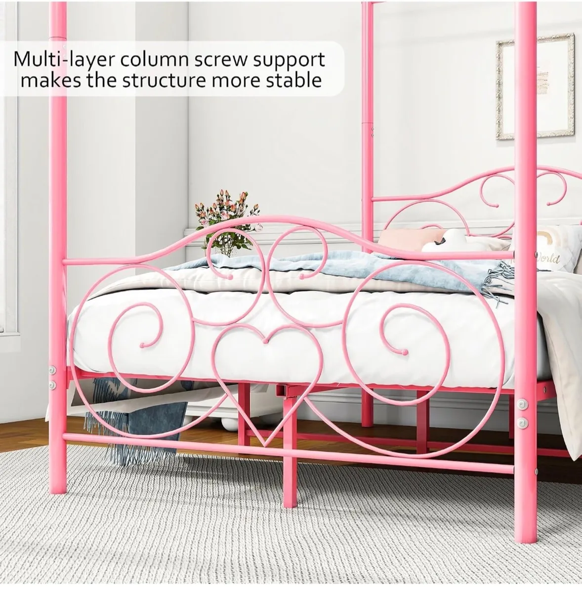 Double Canopy Bed Frame with Vintage Headboard & F - Image 4