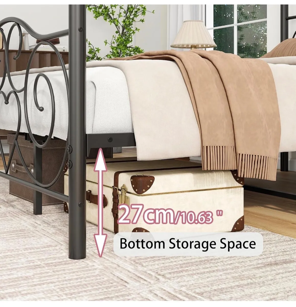 Double Canopy Bed Frame with Vintage Headboard & F - Image 2