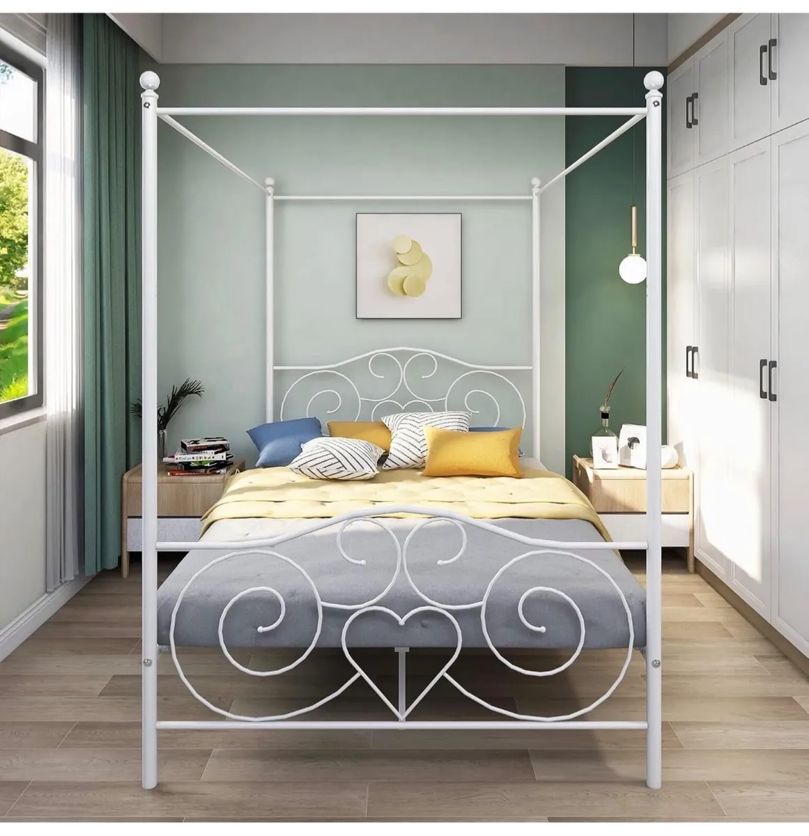 Double Canopy Bed Frame with Vintage Headboard & F - Image 2