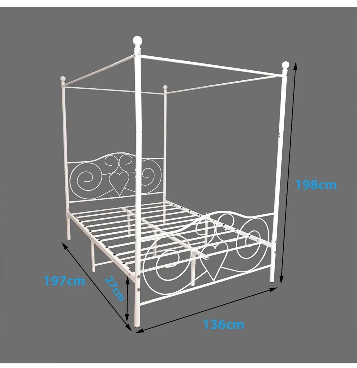 Double Canopy Bed Frame with Vintage Headboard & F - Image 3