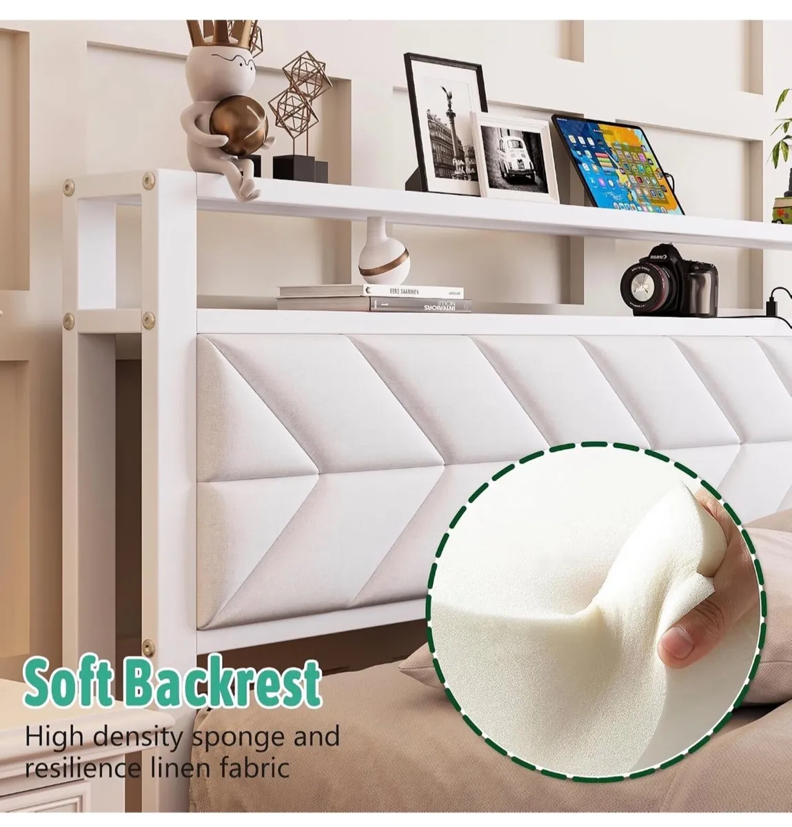 4ft6 Floating Double Bed Frame Upholstered Platfor - Image 3