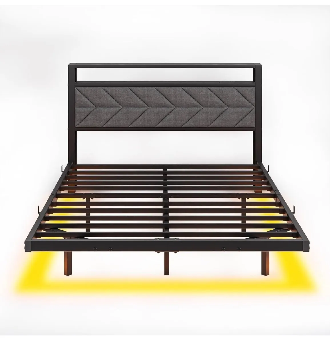 4ft6 Upholstered Floating Double Bed Frame Black, - Image 2