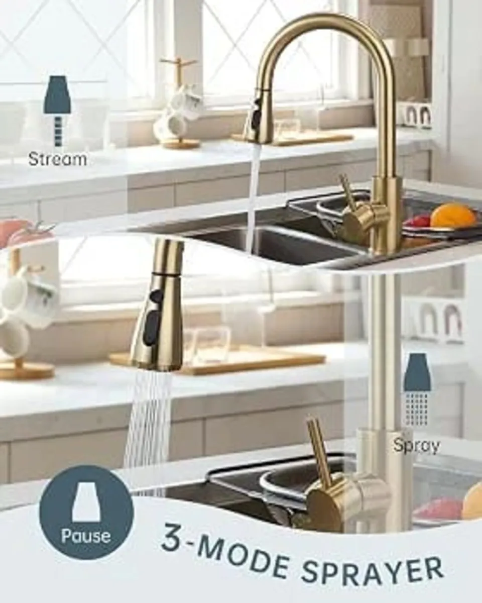 Gold Kitchen Taps with Pull Out Spray 360° Swivel, - Image 2