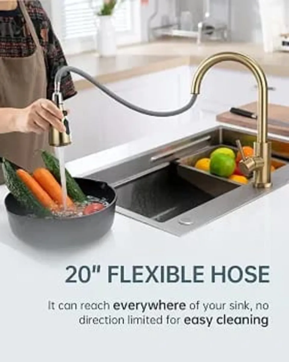 Gold Kitchen Taps with Pull Out Spray 360° Swivel, - Image 3