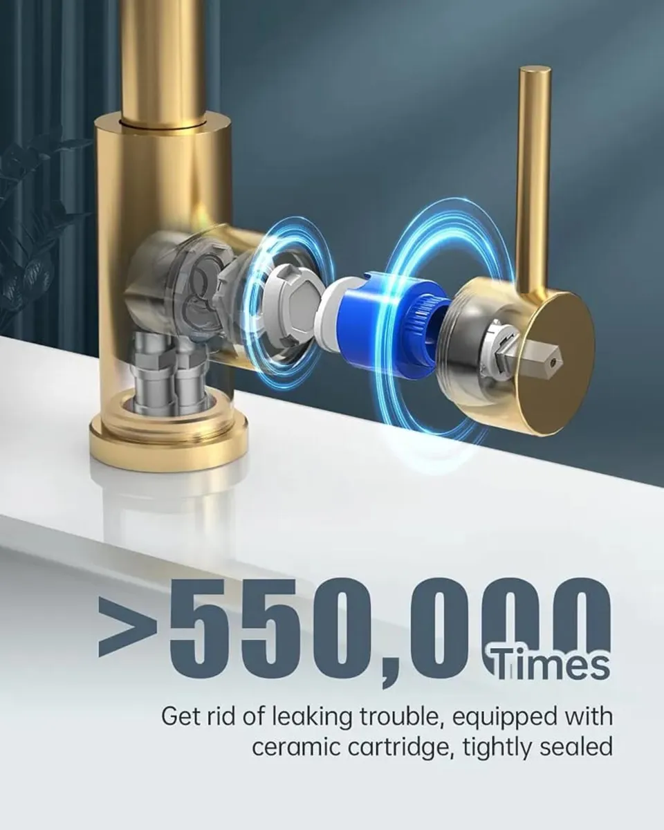 Gold Kitchen Taps with Pull Out Spray 360° Swivel, - Image 4