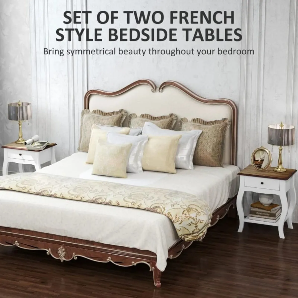 2pcs Bedside Tables with Drawer, French Style Beds - Image 2