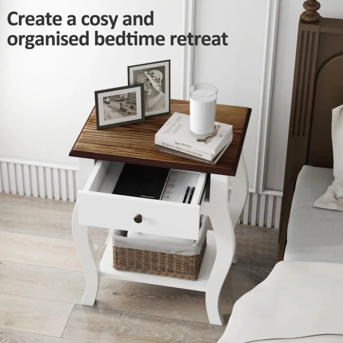 2pcs Bedside Tables with Drawer, French Style Beds - Image 3