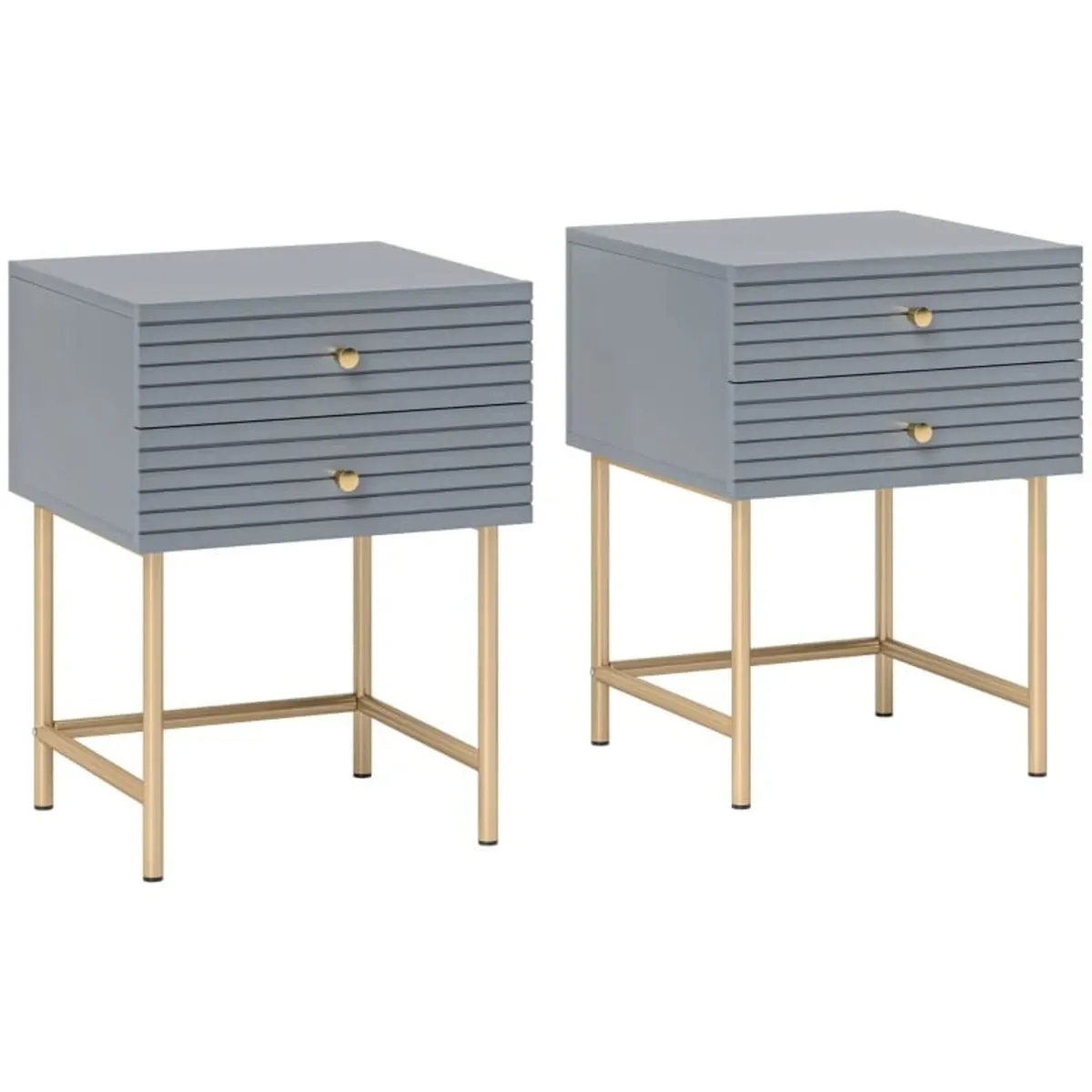 Set of Two Elegant Bedside Tables - Grey/Gold-Tone - Image 1