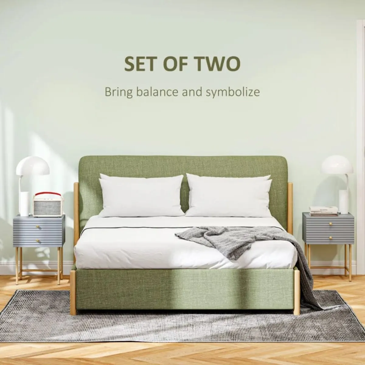 Set of Two Elegant Bedside Tables - Grey/Gold-Tone - Image 4