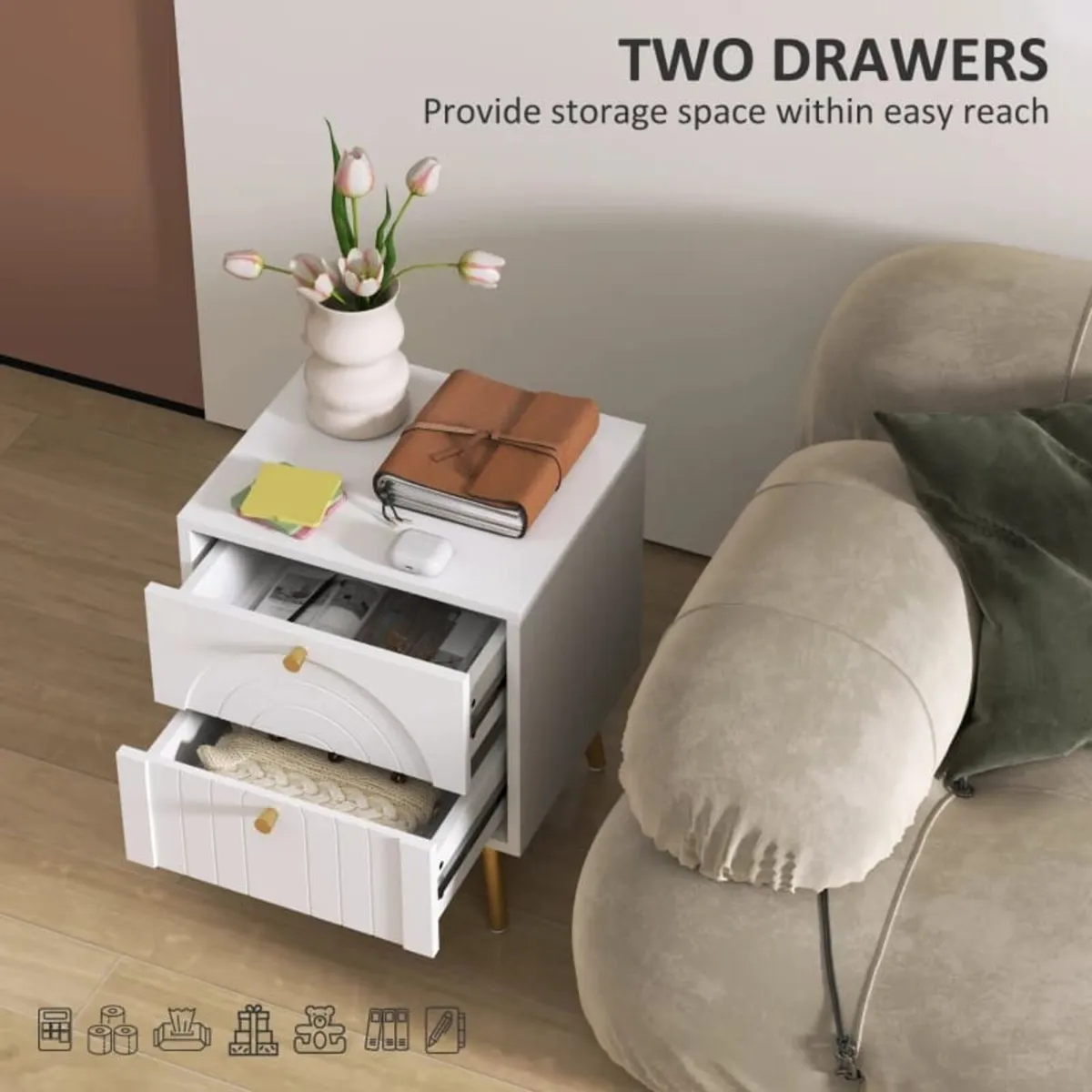2-Drawer Bedside Table Set of 2 - White

Features: - Image 3